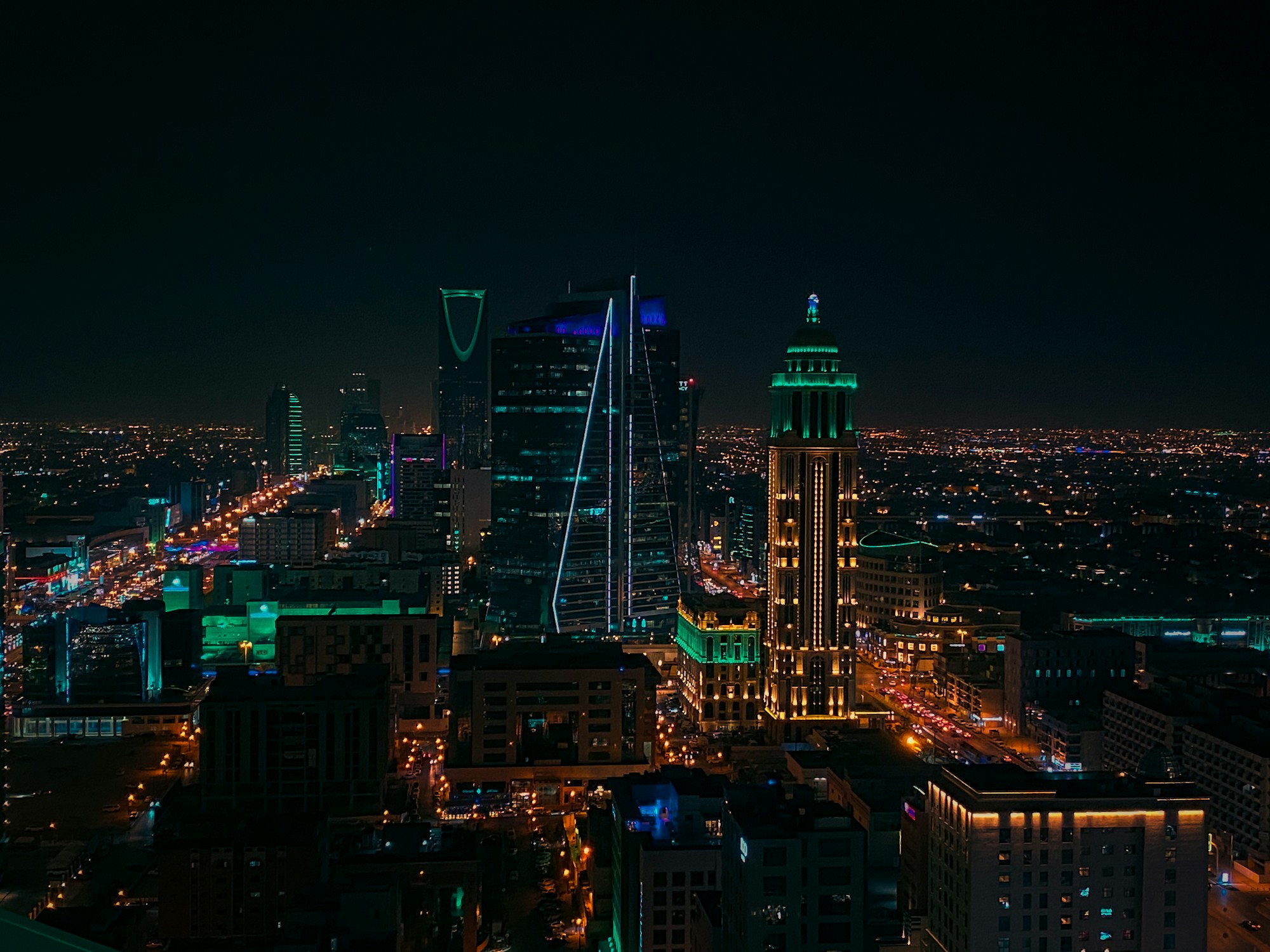 Riyadh skyline at night, where Vootlabs works with founders and teams across Saudi Arabia and the GCC